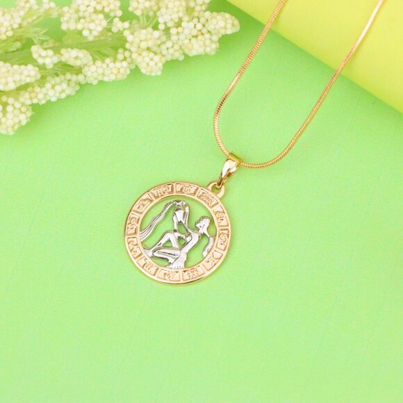 "Rose Gold Aquarius Zodiac Pendant Featuring Water Bearer Symbol, XPPT1455 - Picture 11 of 12